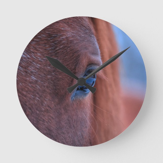 Öga i Chestnut Horse Equine Photo 2 Rund Klocka (Framsida)