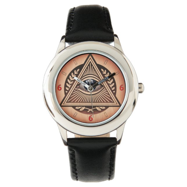 Öga i Horus Illuminati 666 Wood Stil Armbandsur (Framsida)