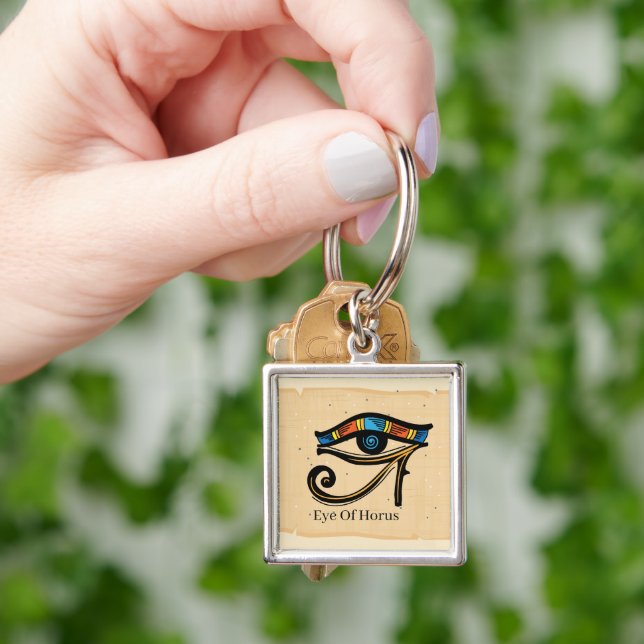 Öga i Horus på papyrus, egyptiska hieroglyfer Fyrkantig Silverfärgad Nyckelring (Hand)