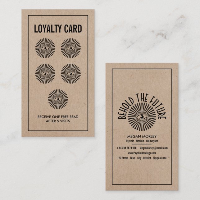 Öga i proviant, Psykiska läslättnader Visitkort (Fram/baksida)