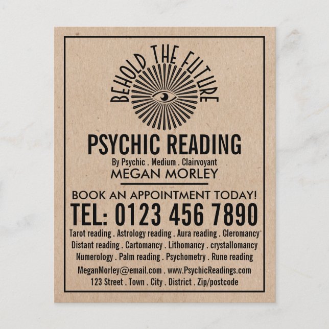 Öga i Providence, Psychic Reading Advertising Flygblad (Framsidan)
