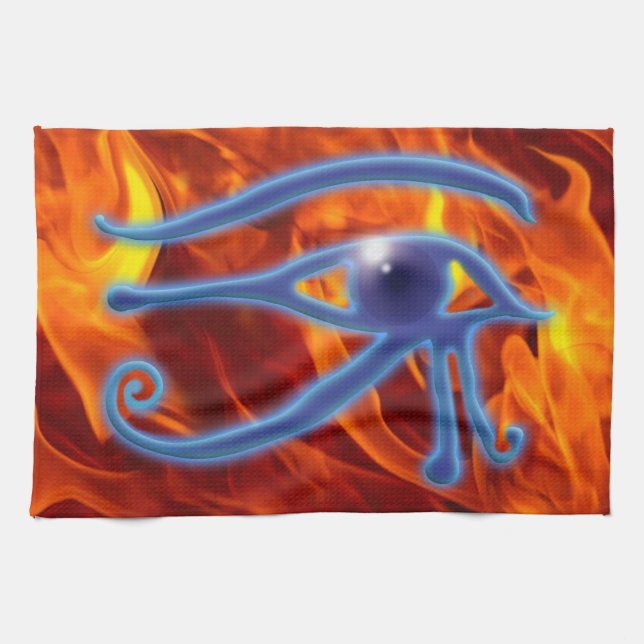 Öga i Ra & Flames Ancient Egyptian Wadjet Symbol Kökshandduk (Horisontell)