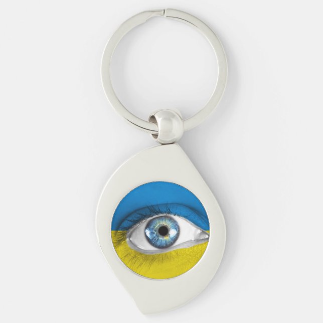 Öga i Ukraina Swirl Silverfärgad Nyckelring (Framsidan)
