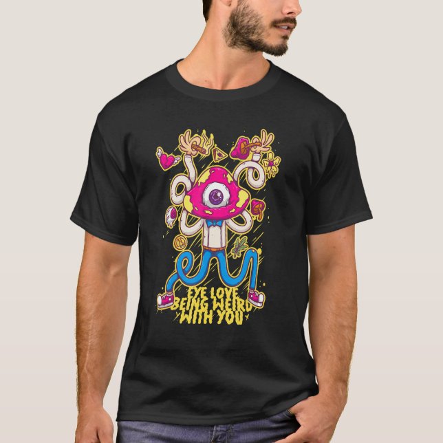 Öga Kärlek som är Konstig Psychedelic Mushroom Ogr T Shirt (Framsida)