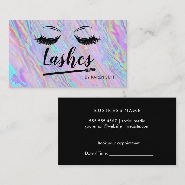 Öga Lash | Fyll på | Iridescent Tidsbeställning Kort (Fram/baksida)