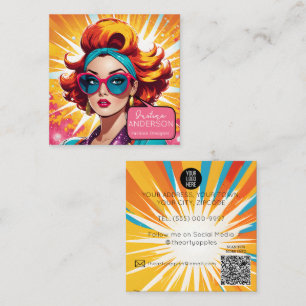 öga-lash salon Retro Pop Art Dam-Wow Fyrkantigt Visitkort
