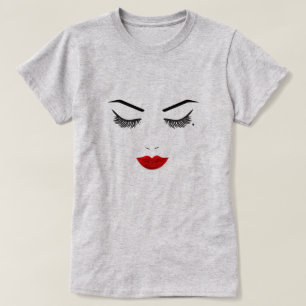 Öga Mole Beauty Ansikte Lash & Red Läppar Makeup T Shirt