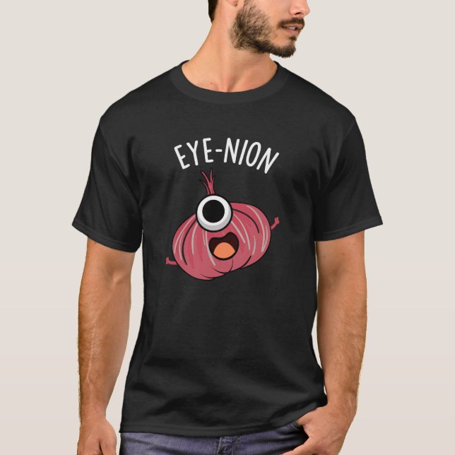 Öga-nion Funny Onion Pun Mörk BG T Shirt (Framsida)