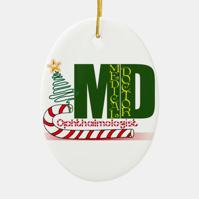 Öga OPTHAMOLOGIST GOD JUL MD DOKTOR Julgransprydnad Keramik (Framsidan)