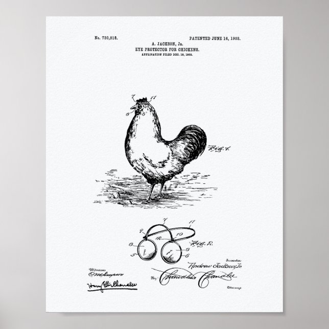 Öga Protector Chickens 1903 Patent Art White Pappe Poster (Framsidan)