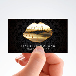 Öga som fångar 3D Black Guld Läppar Makeup Artist Visitkort