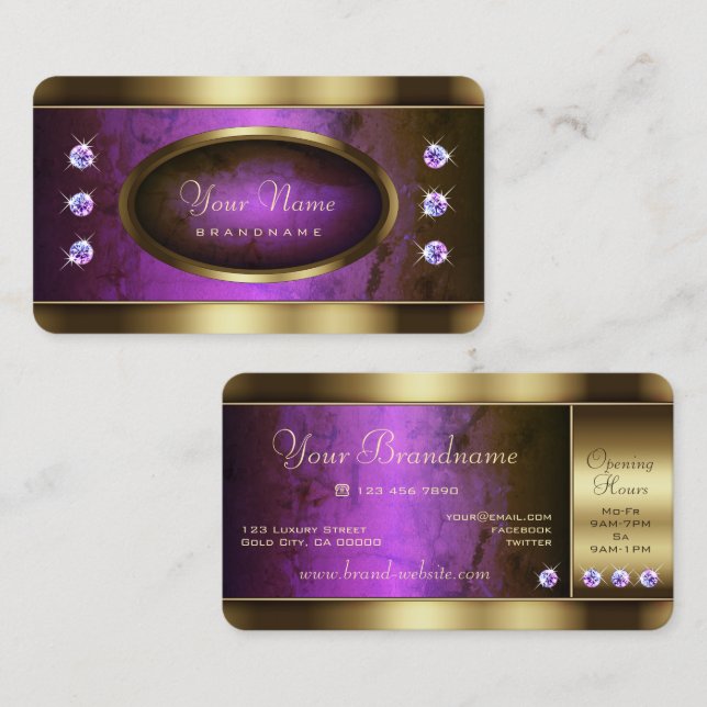Öga som fångar Guld med Lila Marble och diamanter Visitkort (Fram/baksida)