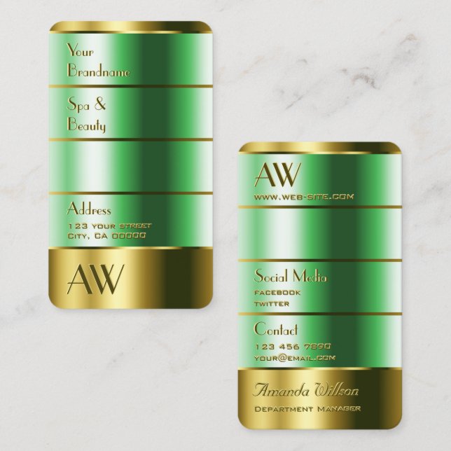 Öga som fångar Guld och Grönt Färg med Monogram Visitkort (Fram/baksida)