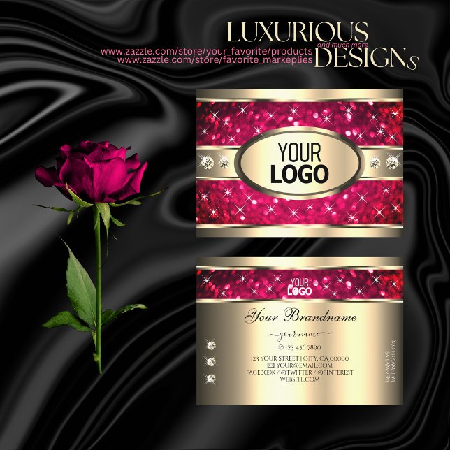 Öga som fångar Guld Rosa Glitter Diamonds lägger t Visitkort (Skapare uppladdad)