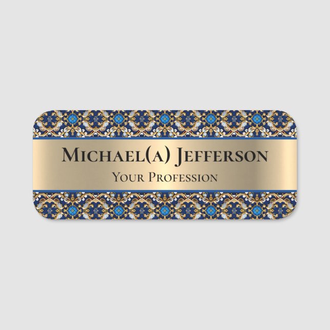 Öga-som fångar lyxen Guld: Royalet Blue Baroque St Namnbricka (Framsida)