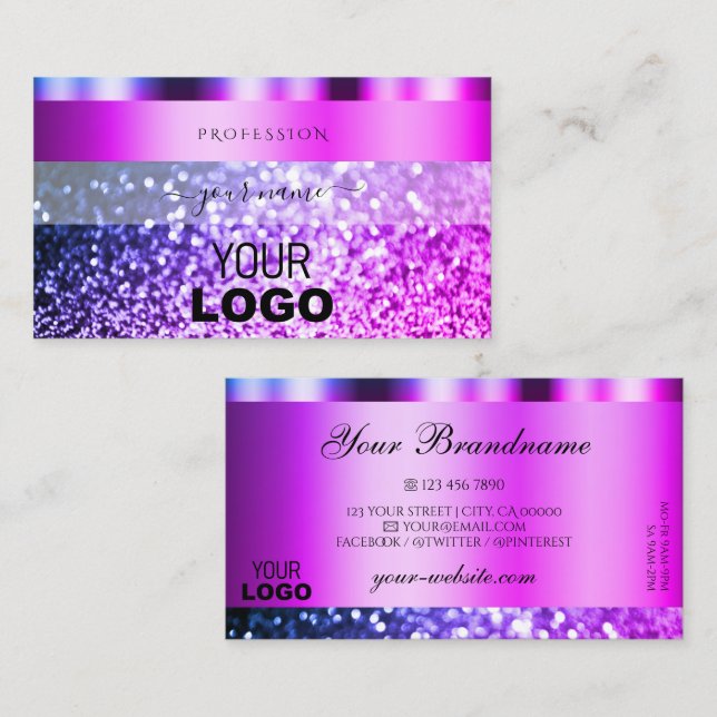 Öga som fångar Rosa Lila Gnistra Glitter med Logot Visitkort (Fram/baksida)