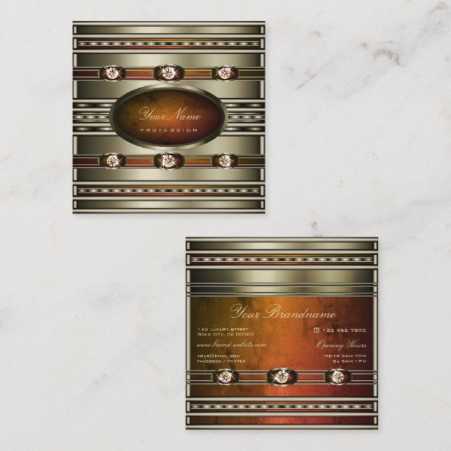 Öga som fångar Silver med Orange Marble Mönster Fyrkantigt Visitkort (Fram/baksida)