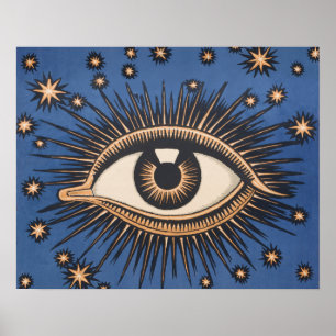 Öga Stars Måne Celestial Nouveau Poster