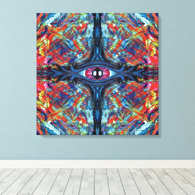 Öga Twisted och Trippy Painting Blue Canvastryck (Insitu (trägolv))