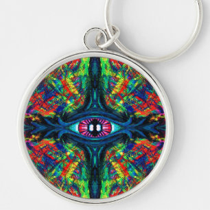 Öga Twisted och Trippy Painting Rund Silverfärgad Nyckelring