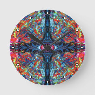 Öga-twsted och Trippy Painting blue med punkter Rund Klocka