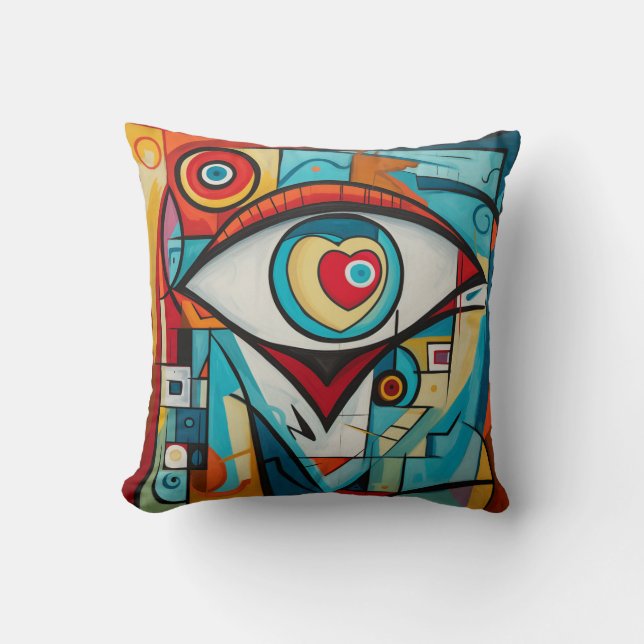 Öga Valentine Heart Kärlek Art Deco Kudde (Framsida)