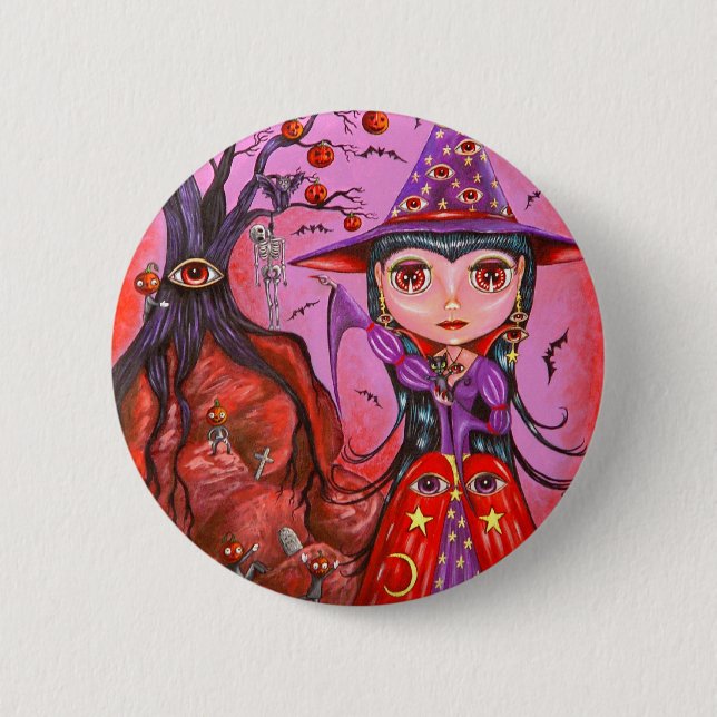 Öga Witch Halloween-knapp Knapp (Framsida)