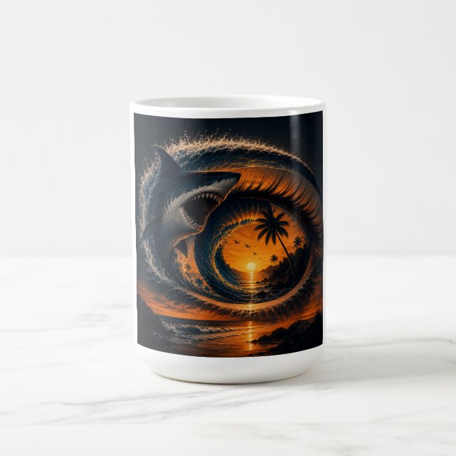 Ögat på vågen – Surreal haj solnedgång Kaffemugg (Center)
