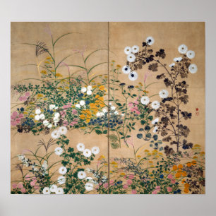 Ogata Korin blommarväxter i höst Poster