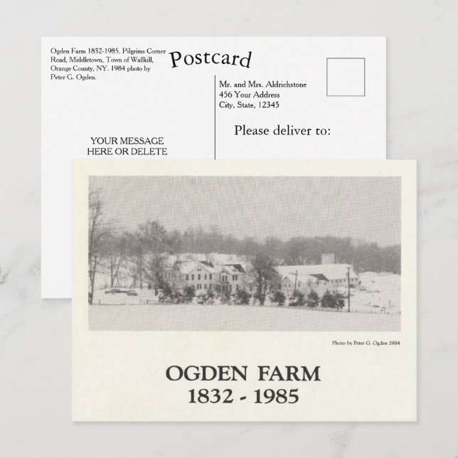 Ogden Farm 1832-1985 Staden Wallkill New York Vykort (Fram/baksida)