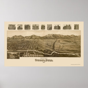 Ogden panorama- karta för UT - 1890 Poster
