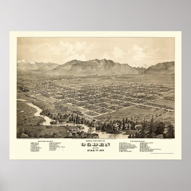 Ogden, UT Panoramic Karta - 1875 Poster (Framsidan)