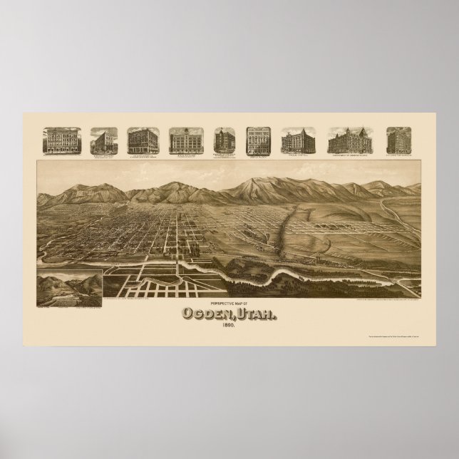 Ogden, UT Panoramic Karta - 1890 Poster (Framsidan)