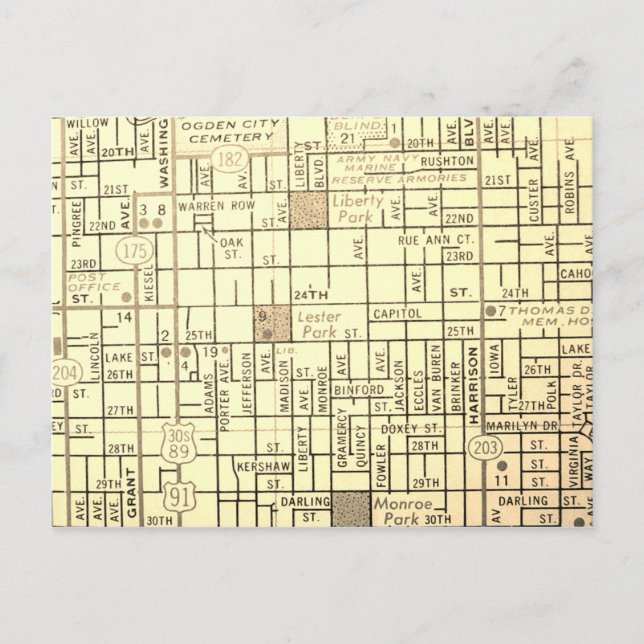 Ogden, UT Vintage Karta Vykort (Framsida)