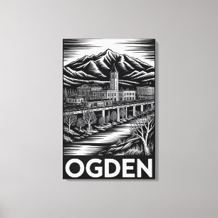 Ogden Utah Siluett Svart Vitt Canvastryck