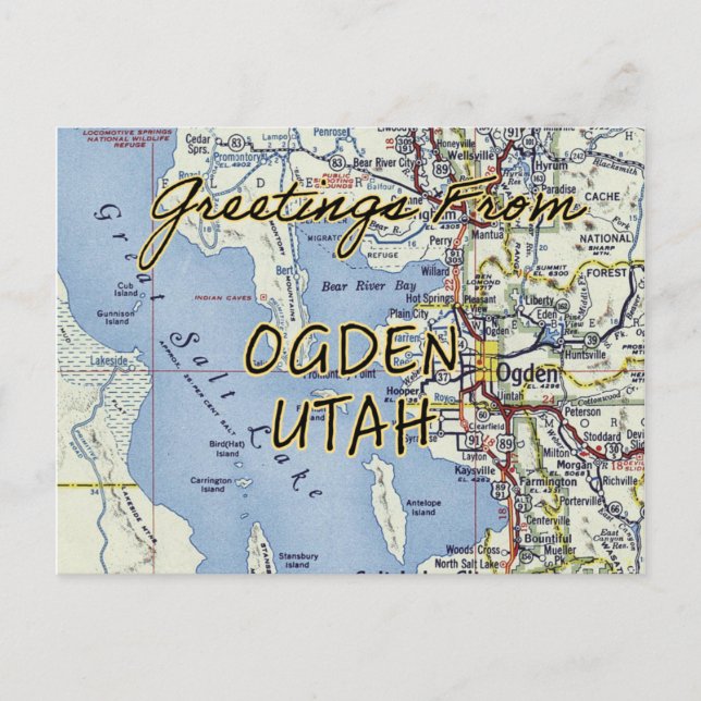 Ogden Utah Vintage Karta Vykort (Framsida)
