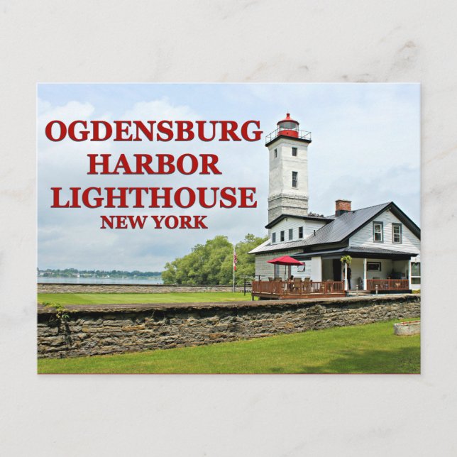 Ogdensburg Harbour Lighthouse, New York Postcard Vykort (Framsida)