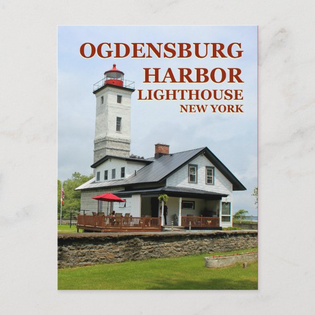 Ogdensburg Harbour Lighthouse, New York Postcard Vykort (Framsida)