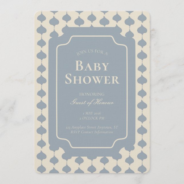 Ogee Stripe Geometric Gender Neutral Beige Blue Inbjudningar (Framsida)