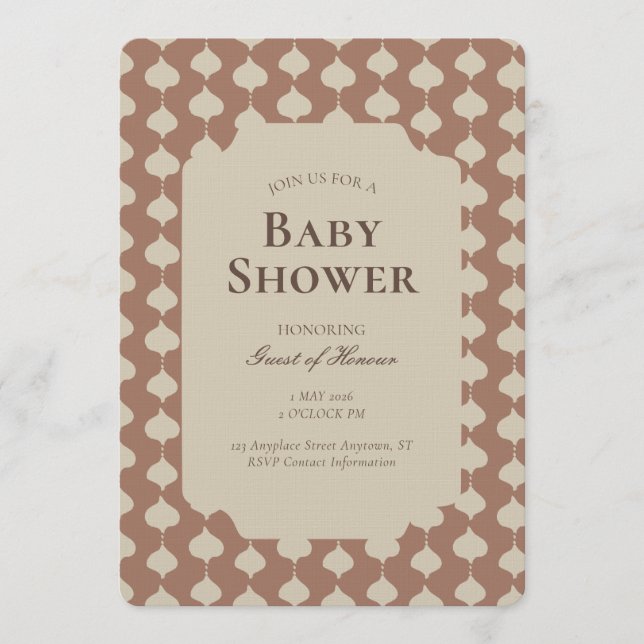 Ogee Stripe Geometric Gender Neutral Beige Brown Inbjudningar (Framsida)