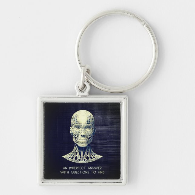 OGENOMFÖRBART SVAR FYRKANTIG SILVERFÄRGAD NYCKELRING (Framsidan)