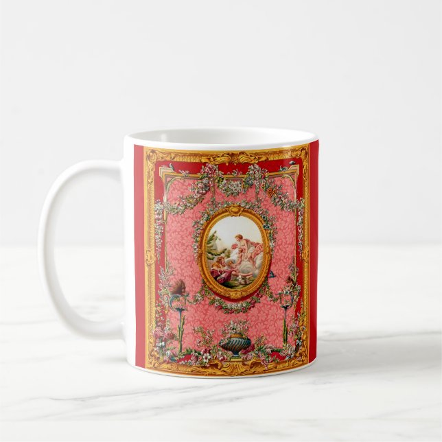 Ogenomskinlig baroque-skrift från 1800-talet lyckl kaffemugg (Vänster)