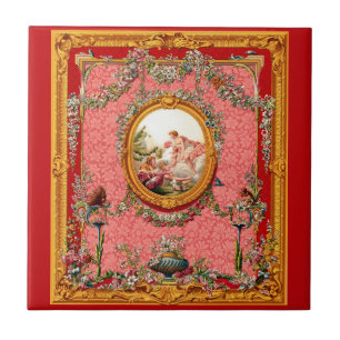 Ogenomskinlig baroque-skrift från 1800-talet lyckl kakelplatta