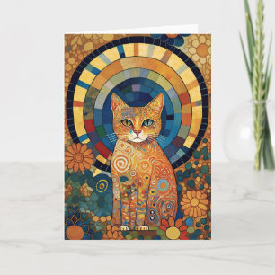 Ogenomskinlig katt i mosaikliknande romsk design kort