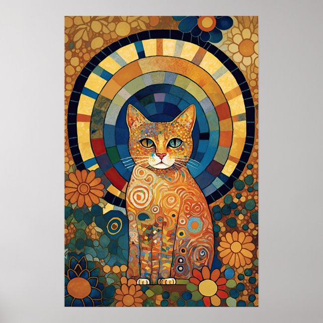 Ogenomskinlig katt i mosaikliknande romsk design poster (Framsidan)