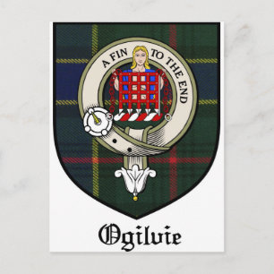 Ogilvie Klan Vapensköld Badge Tartan Vykort