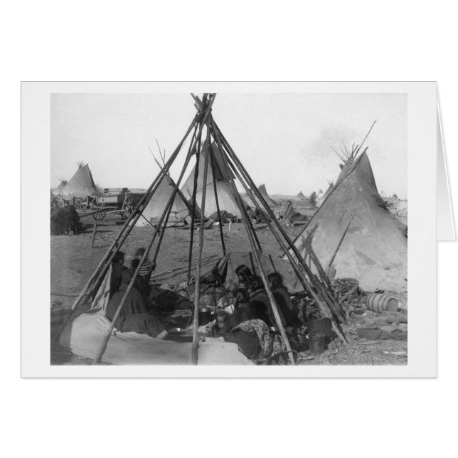 Oglala Kvinnor och barn i Tipi Hälsningskort (Framsidan Horizontal)