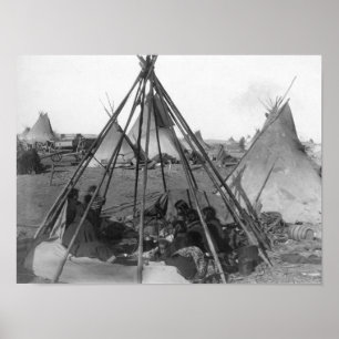 Oglala Kvinnor och barn i Tipi Poster