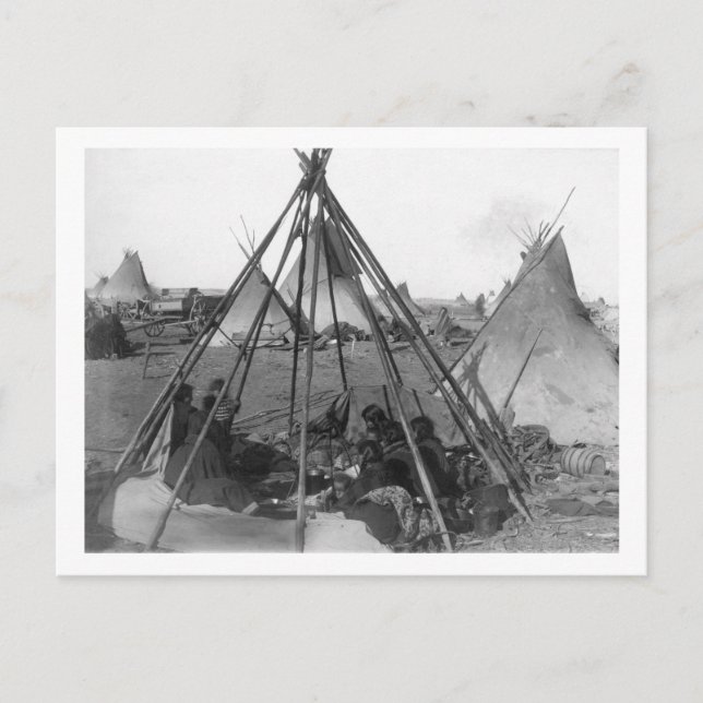 Oglala Kvinnor och barn i Tipi Vykort (Framsida)