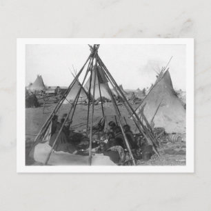 Oglala Kvinnor och barn i Tipi Vykort
